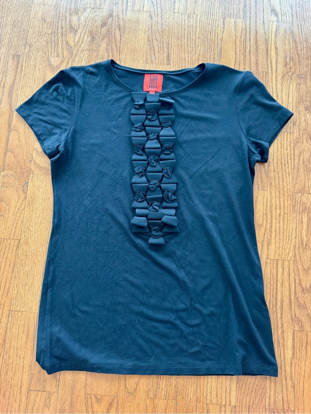 Women's Black Short-Sleeve Bow Detail Tee by Pedro del Hierro